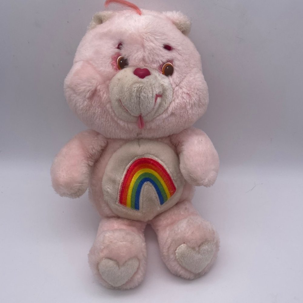 CHEER BEAR Vintage 1983 Kenner Care Bears 13" Plush Stuffed Toy PINK Rainbow